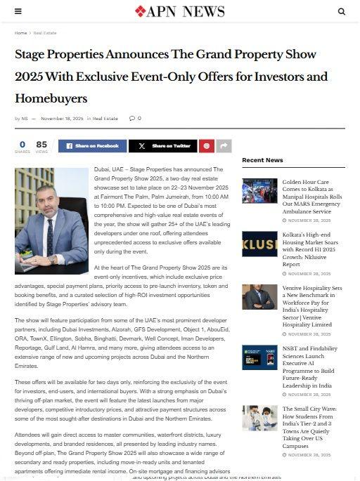 Stage Properties Announces The Grand Property Show 2025 With Exclusive Event-Only Offers for Investors and Homebuyers